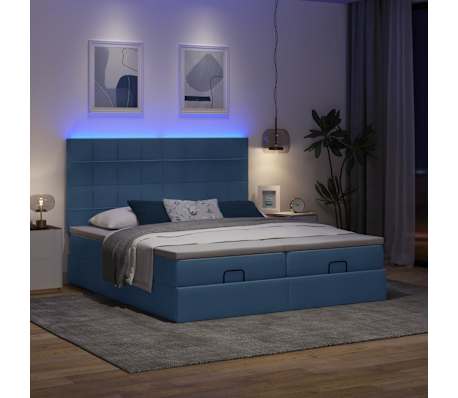 vidaXL Ottoman s&auml;ngram med madrasser bl&aring; 160x200 cm tyg