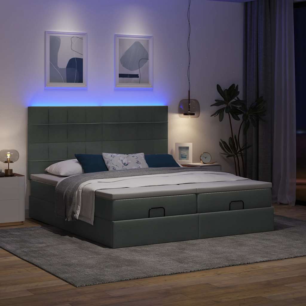Thumbnail - vidaXL Ottoman-Bett mit Matratzen & LEDs Dunkelgrau 180x200 cm Stoff
