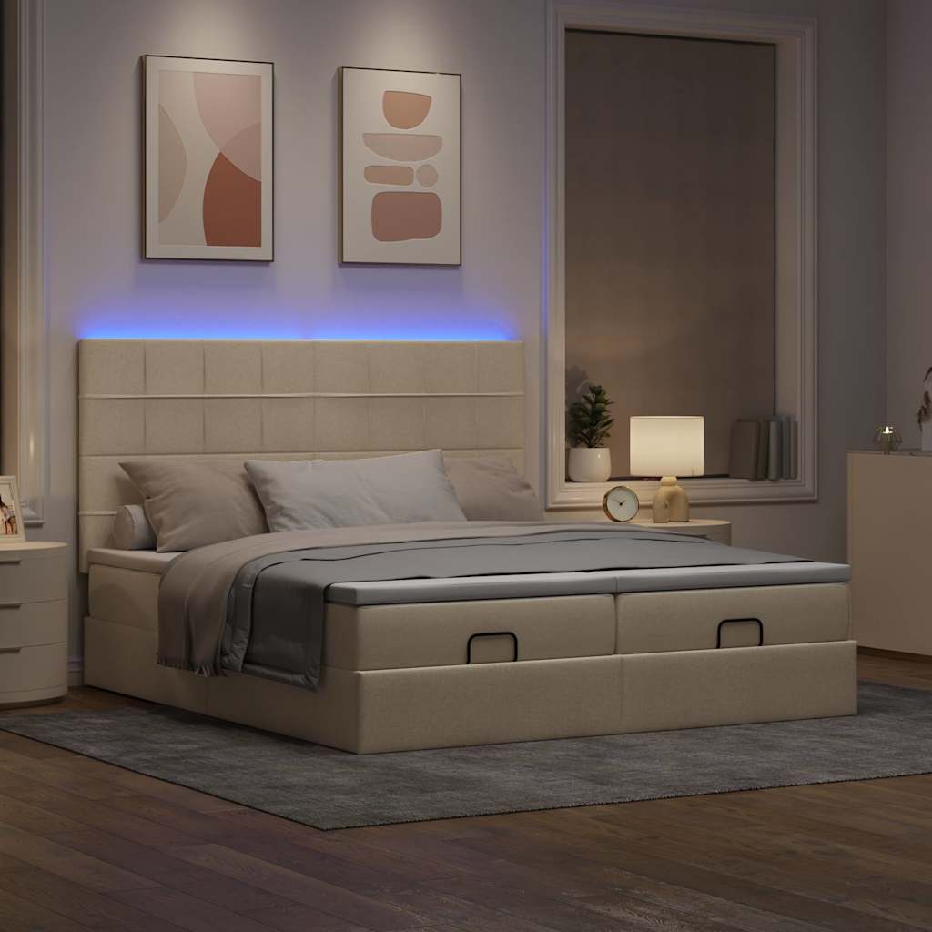 vidaXL Ottoman bed met matrassen en LED's 180x200cm stof crèmekleurig afbeelding