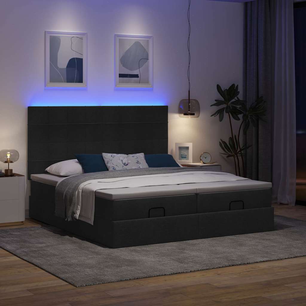 vidaXL Ottoman bed met matrassen en LED's 200x200cm stof zwart afbeelding