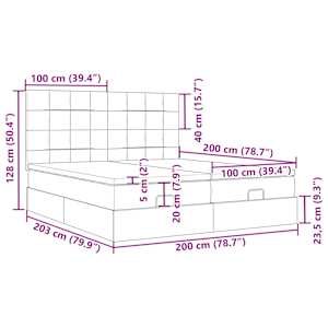 Osmanský rám postele s matrací černý 200x200cm textil - obrázek 18