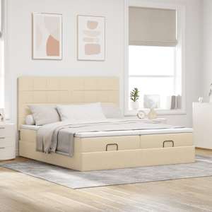 Osmanský rám postele s matrací krémová 200x200cm textil - obrázek 4