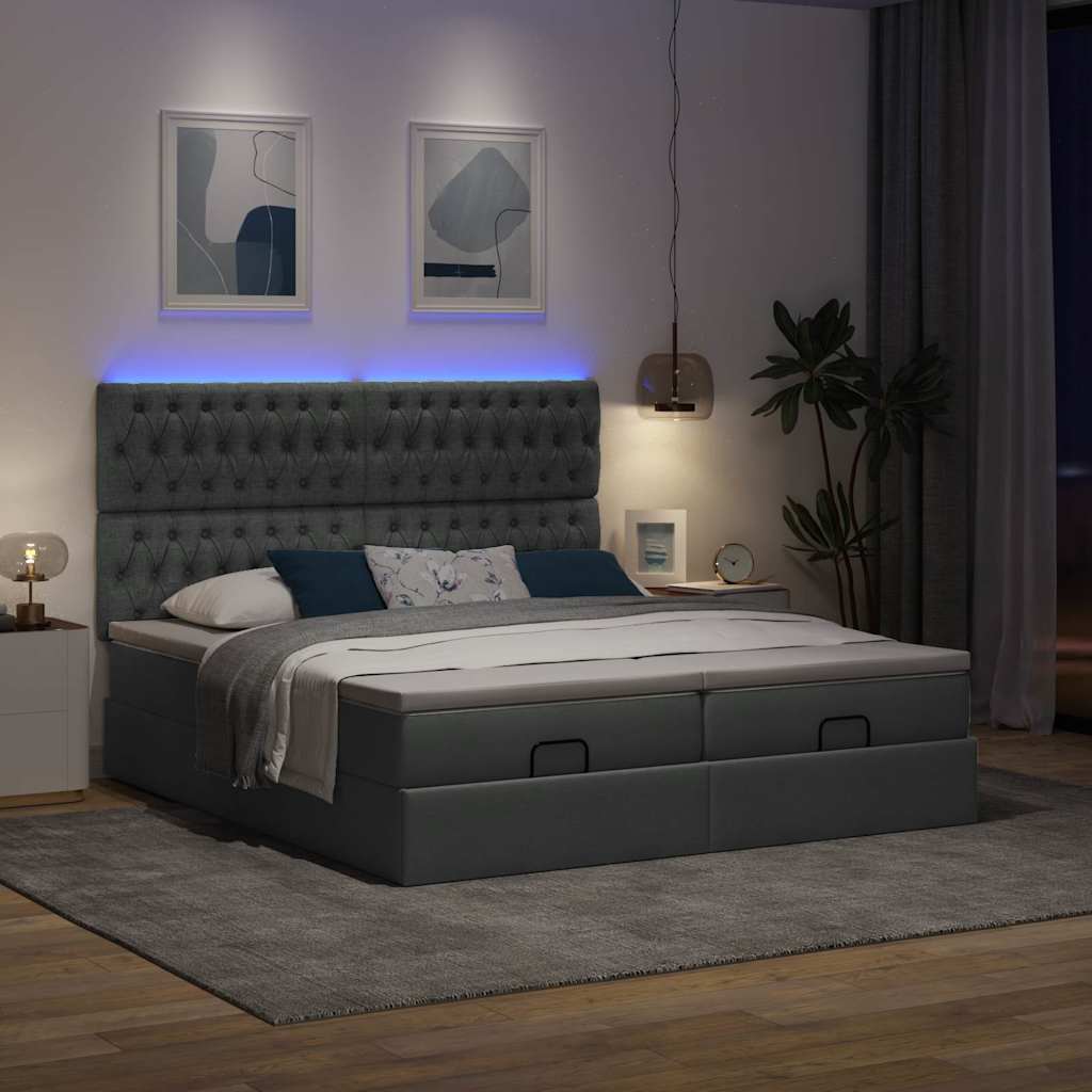 vidaXL Ottoman bed met matrassen en LED's 160x200cm stof donkergrijs afbeelding