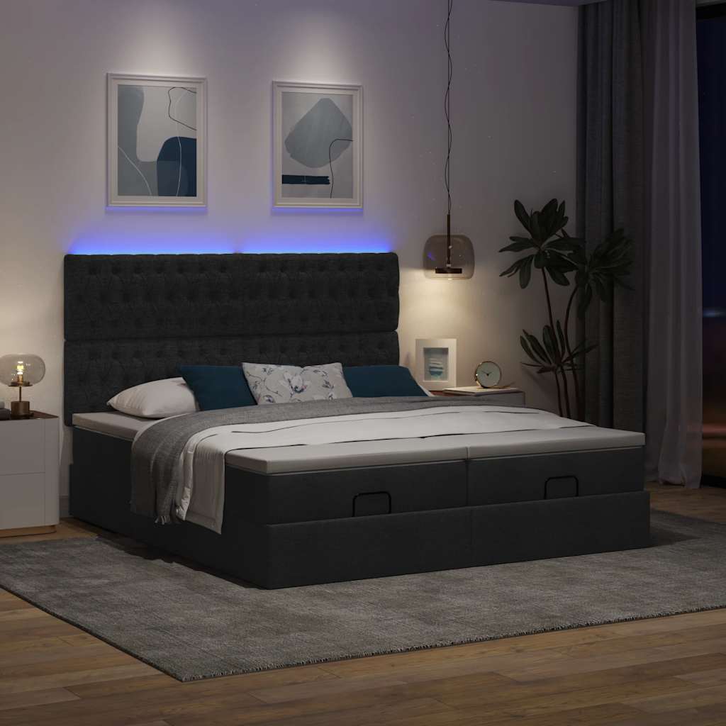 vidaXL Ottoman bed met matrassen en LED's 160x200cm stof zwart afbeelding