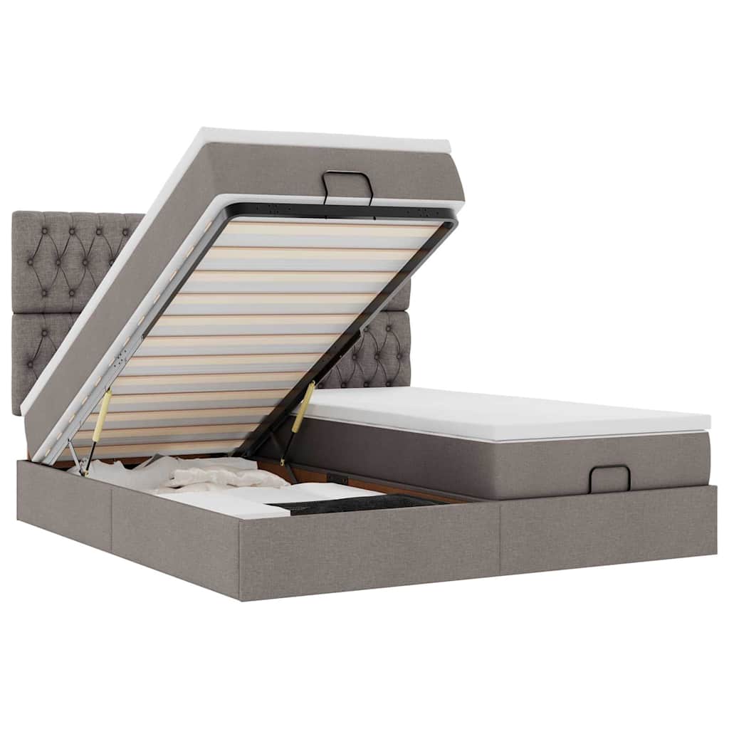 Ottoman bed met matrassen en LED's 160x200cm stof taupe - Afbeelding 2