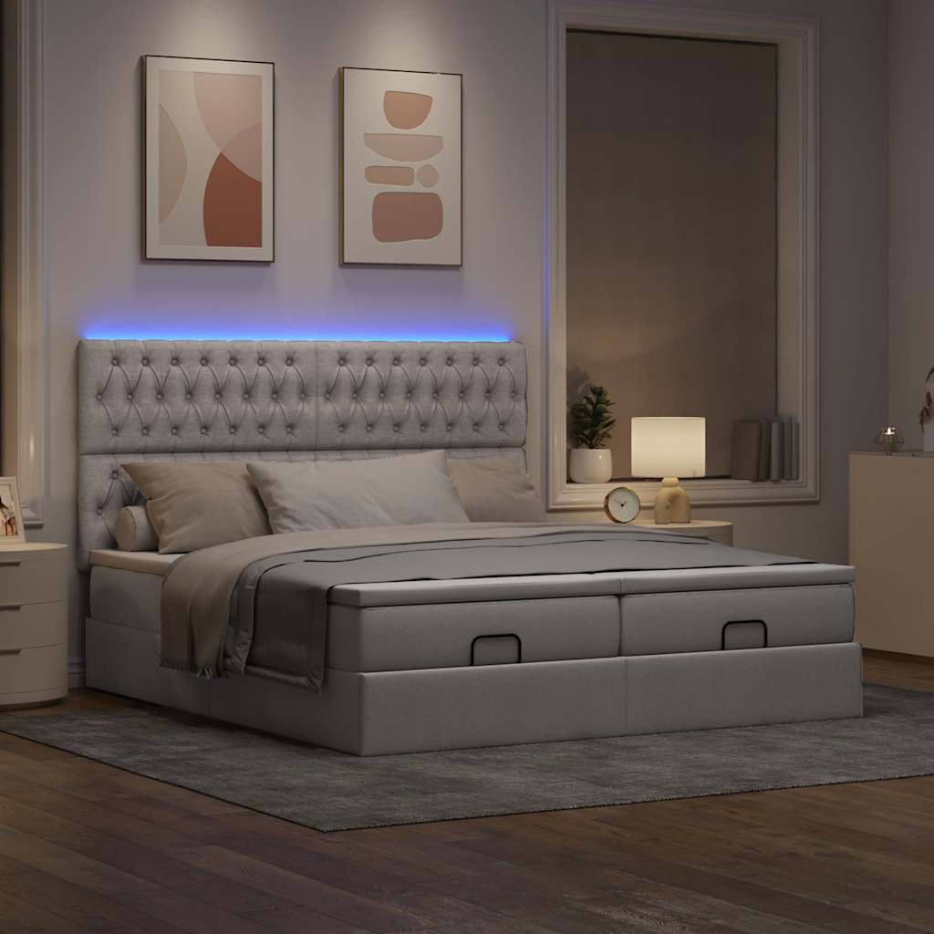 Ottoman bed met matrassen en LED's 160x200cm stof taupe - Afbeelding 3