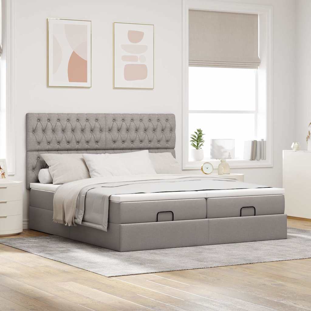 Ottoman bed met matrassen en LED's 160x200cm stof taupe - Afbeelding 4