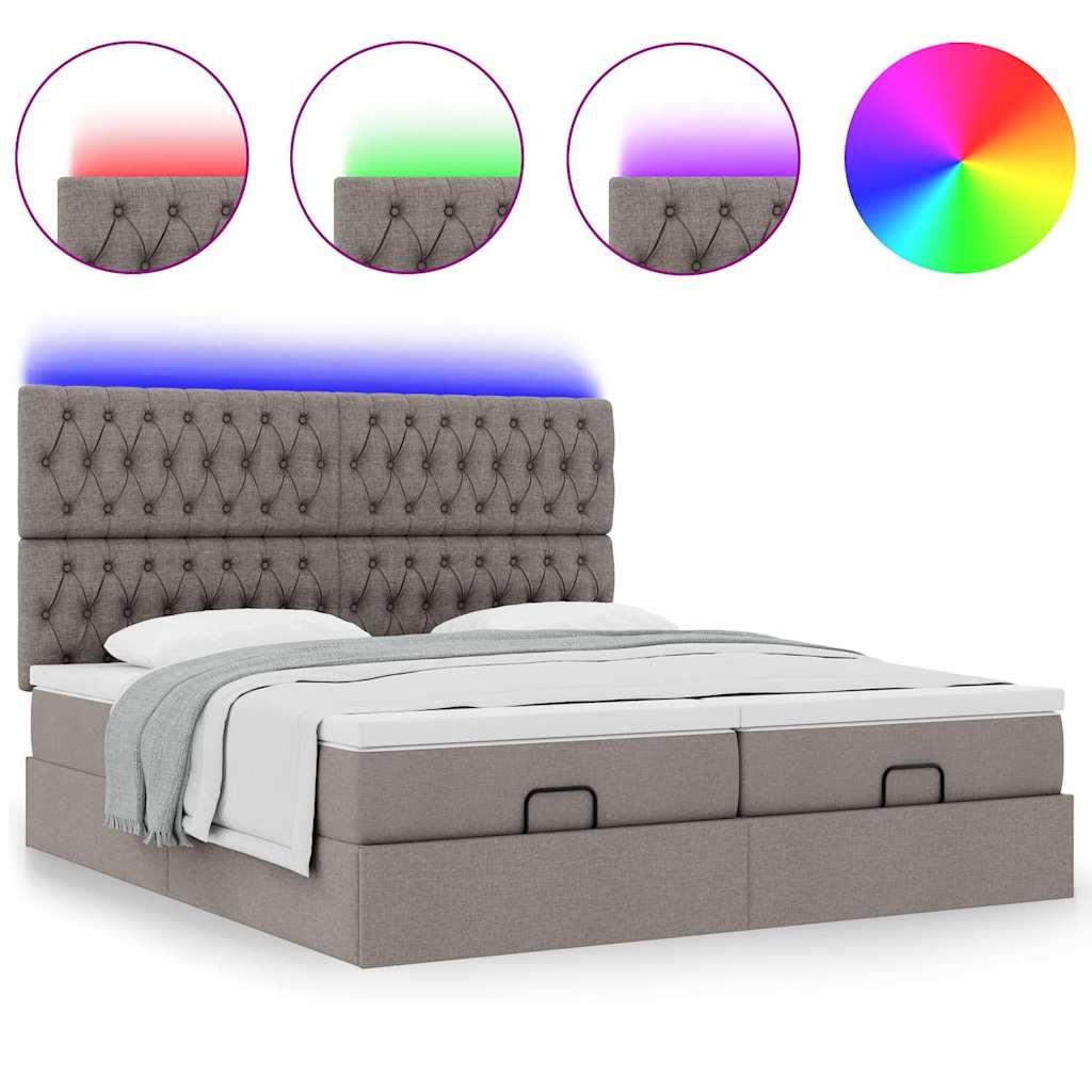 Ottoman bed met matrassen en LED's 160x200cm stof taupe - Afbeelding 5