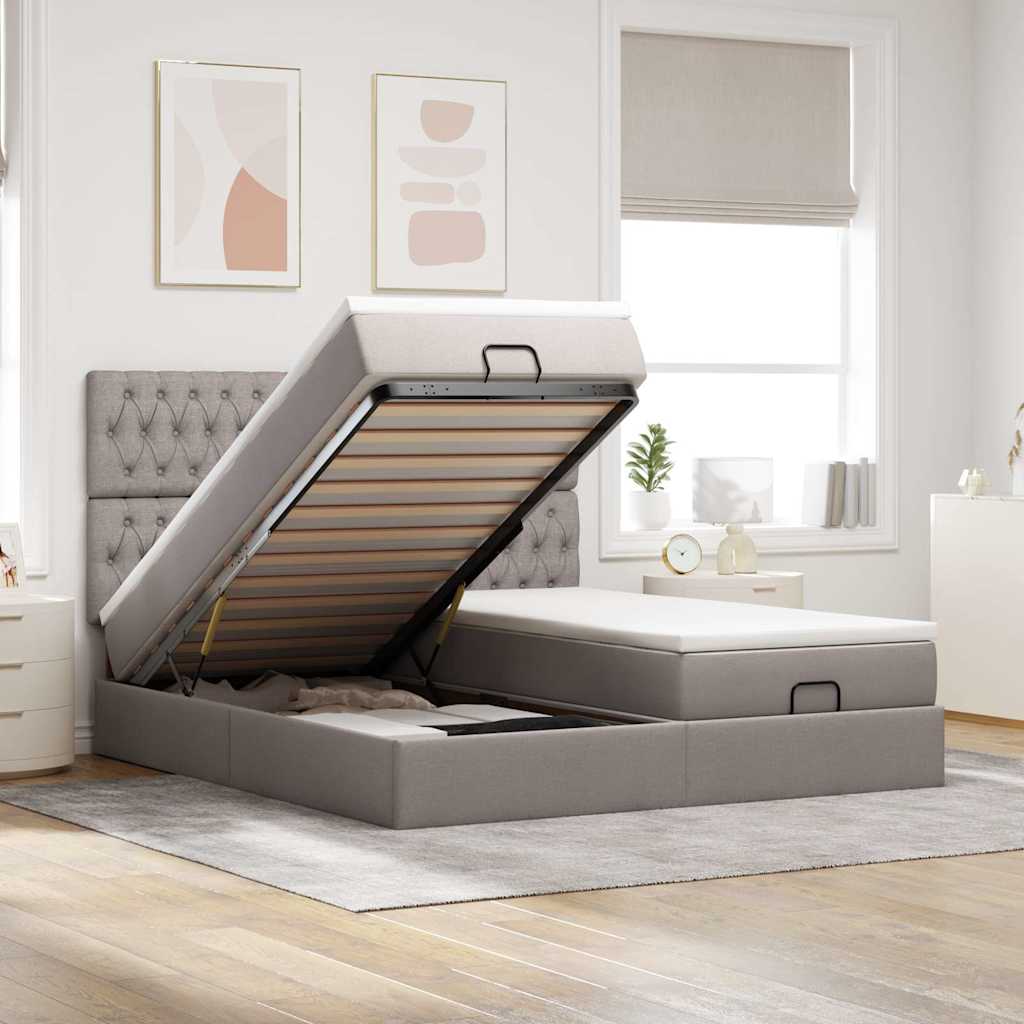 Ottoman bed met matrassen en LED's 160x200cm stof taupe