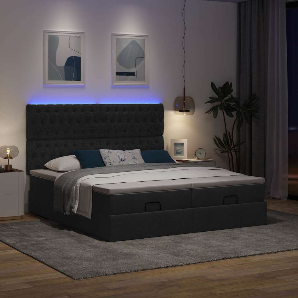 vidaXL Ottoman bed met matrassen en LED's 180x200cm stof zwart afbeelding
