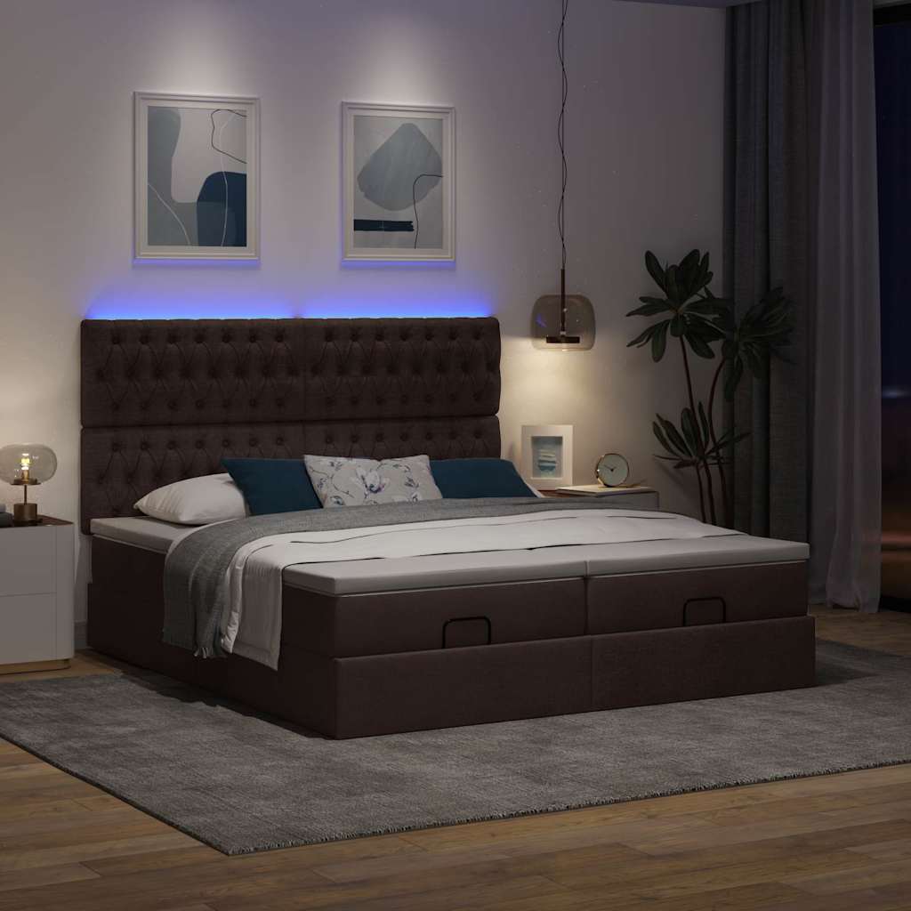 vidaXL Ottoman bed met matrassen en LED's 200x200cm stof donkerbruin afbeelding