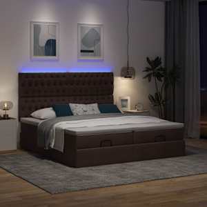 Osmanský rám postele s matrací tmavě hnědá 200x200cm textil - obrázek 3