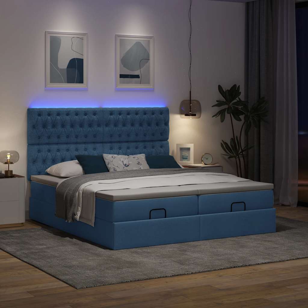 Ottoman-Bett mit Matratzen Blau 200×200 cm Stoff