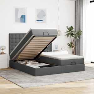 Otomanski posteljni okvir z vzmetnicami siv 160x200 cm blago