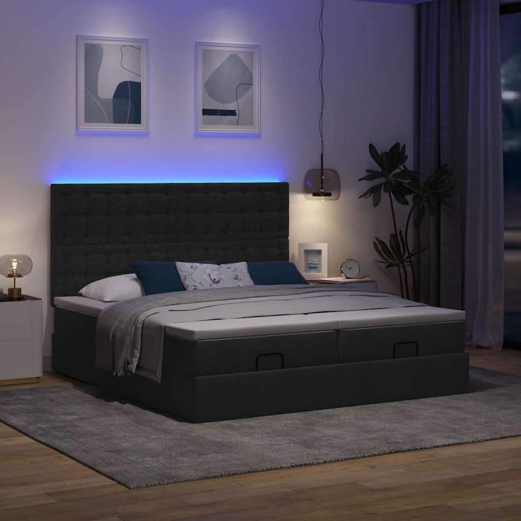 vidaXL Ottoman bed met matrassen en LED's 180x200cm stof zwart afbeelding