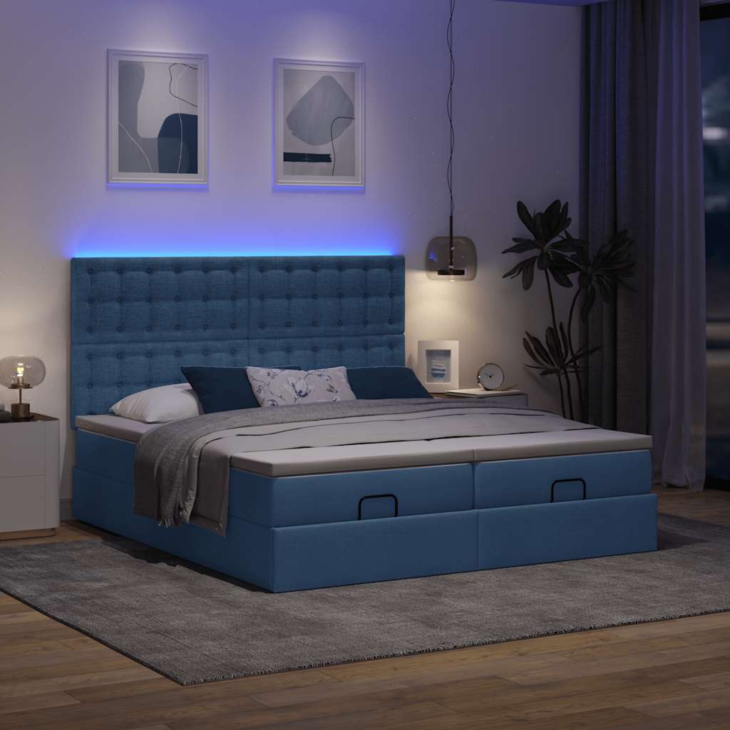 vidaXL Ottoman-Bett mit Matratzen & LEDs Blau 180x200 cm Stoff