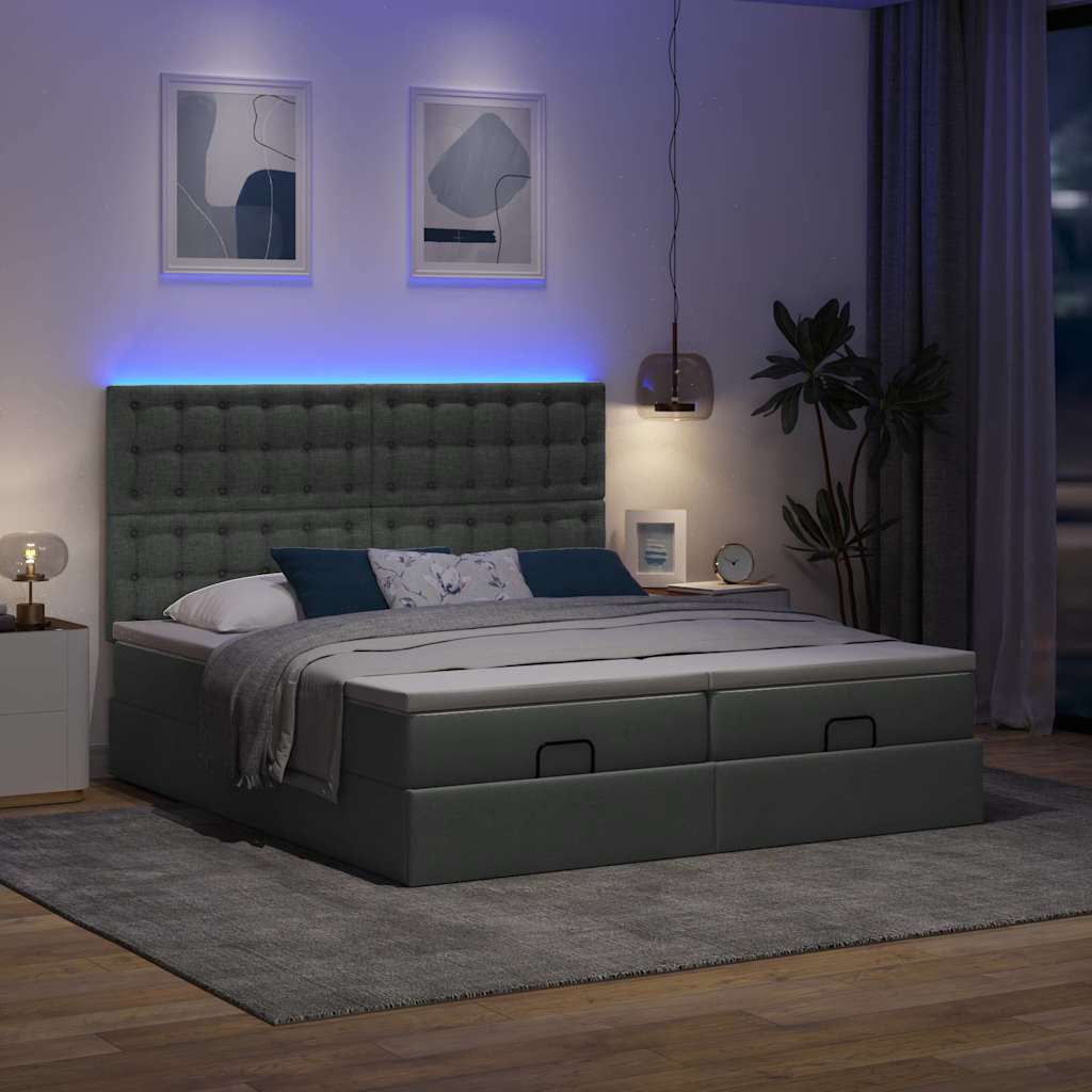 vidaXL Ottoman bed met matrassen en LED's 200x200cm stof donkergrijs afbeelding
