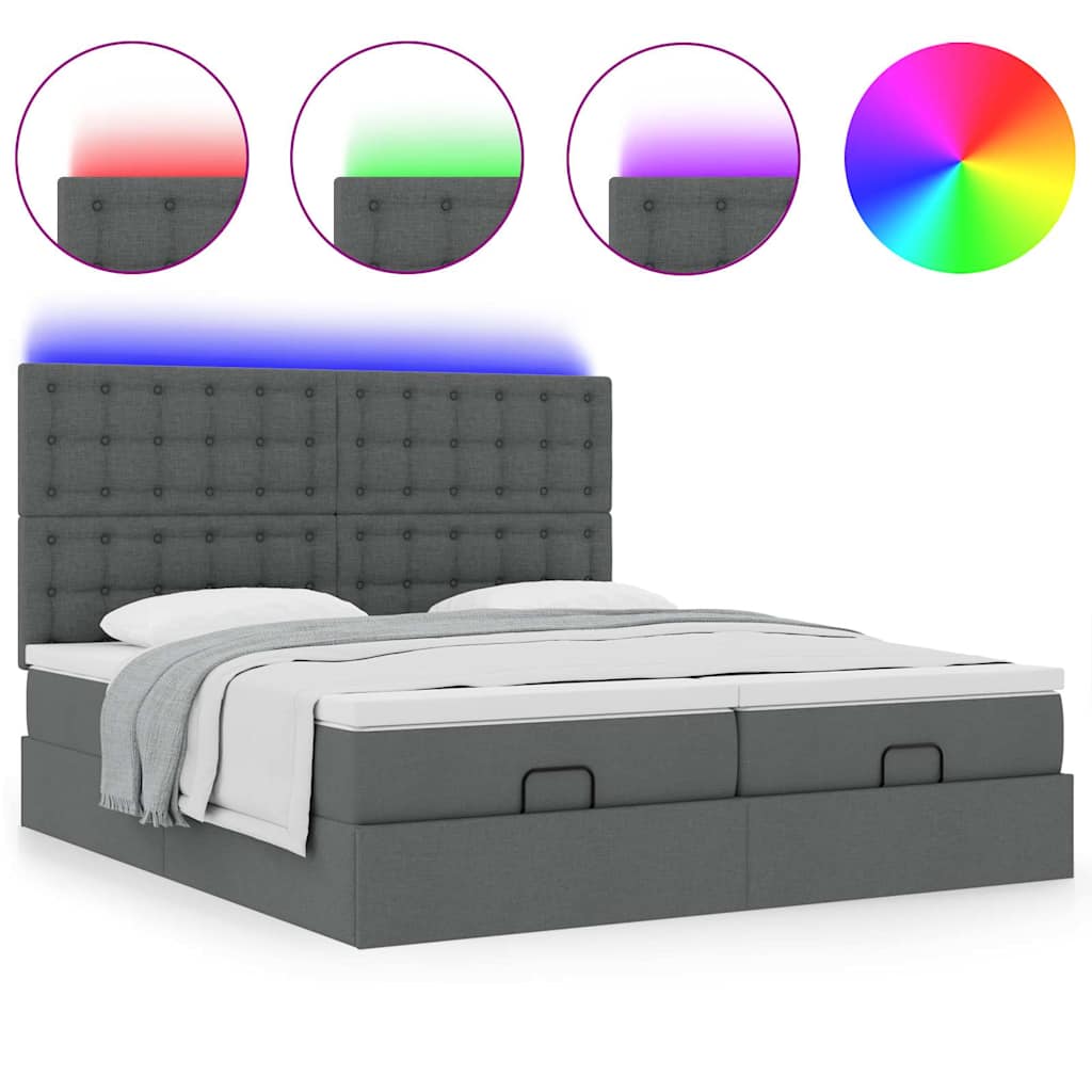 Thumbnail - vidaXL Ottoman-Bett mit Matratzen & LEDs Dunkelgrau 200x200 cm Stoff