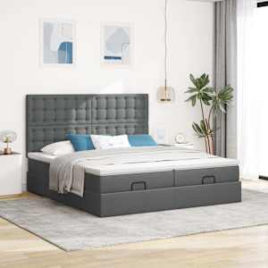 Osmanský rám postele s matrací tmavě šedý 200x200cm textil - obrázek 4
