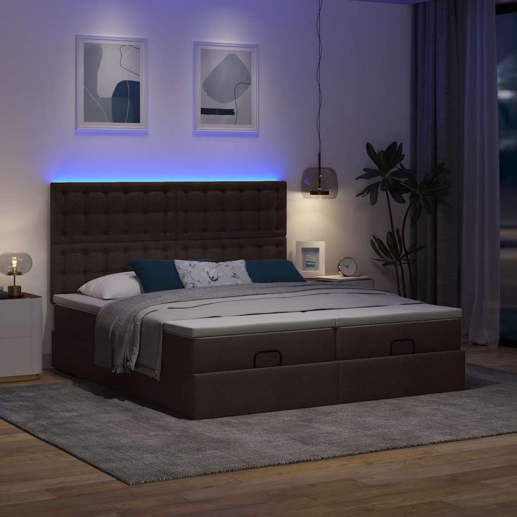 Thumbnail - vidaXL Ottoman-Bett mit Matratzen & LEDs Dunkelbraun 200x200 cm Stoff