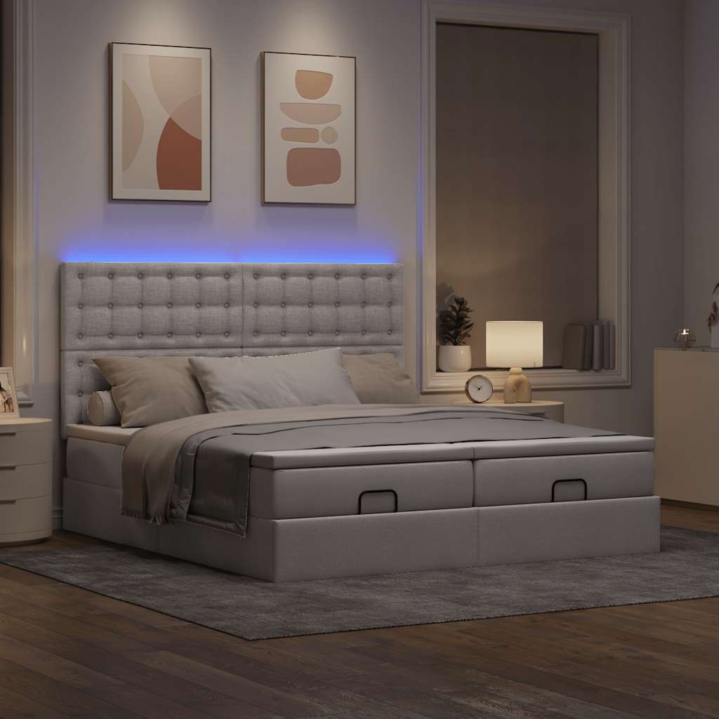 vidaXL Ottoman bed met matrassen en LED's 200x200cm stof taupe afbeelding