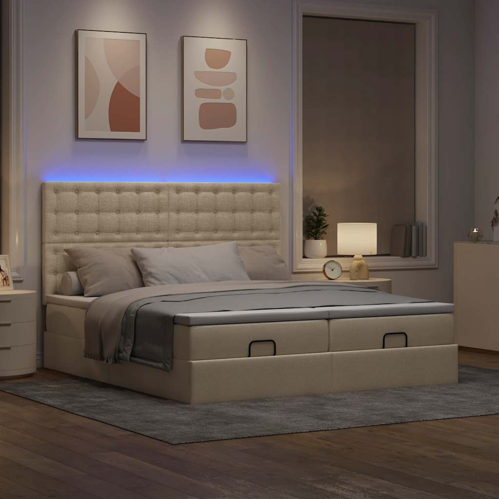 Thumbnail - vidaXL Ottoman-Bett mit Matratzen & LEDs Creme 200x200 cm Stoff