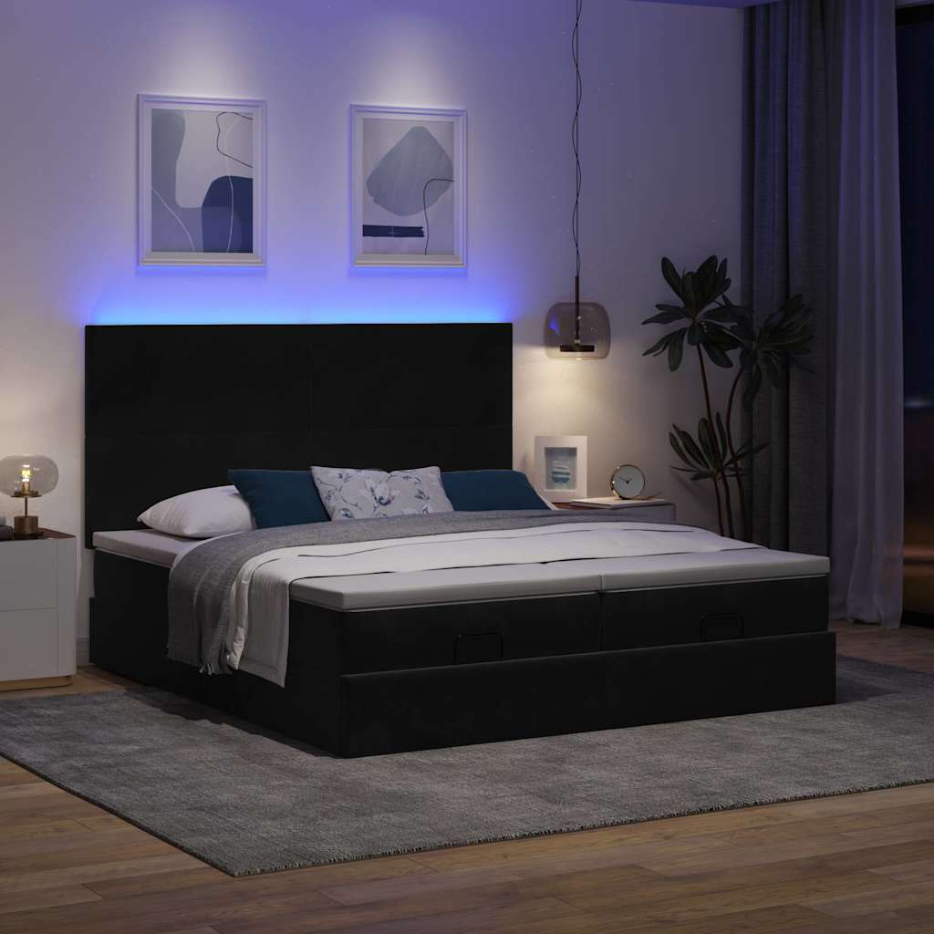 Thumbnail - vidaXL Ottoman-Bett mit Matratzen & LEDs Schwarz 160x200 cm Samt