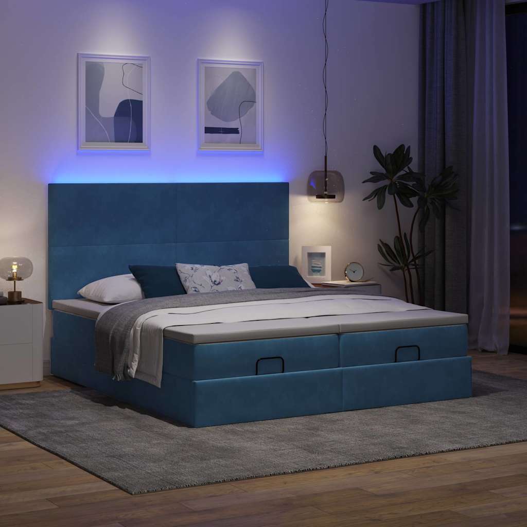 vidaXL Ottoman-Bett mit Matratzen & LEDs Dunkelblau 160x200 cm Samt