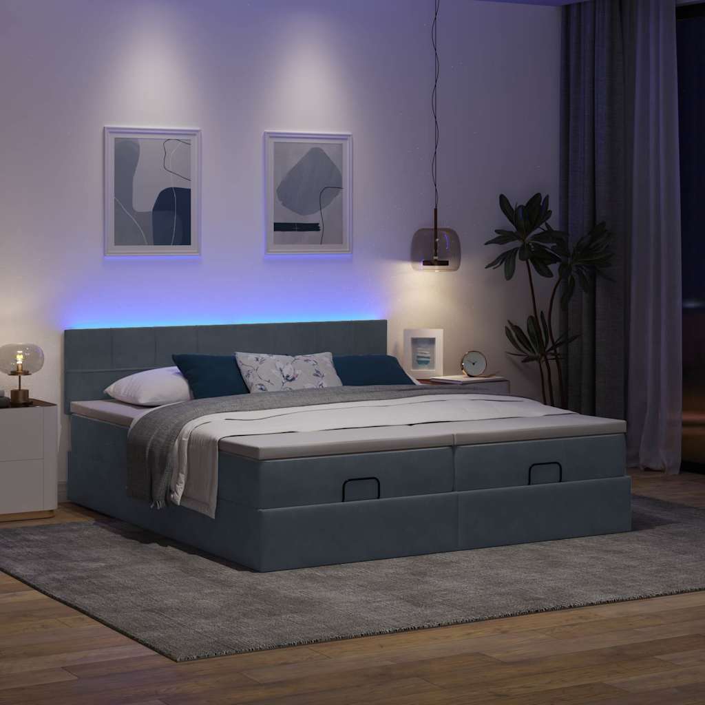 vidaXL Ottoman bed met matrassen en LED's 180x200cm fluweel afbeelding