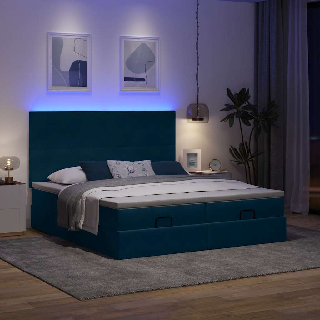 Thumbnail - vidaXL Ottoman-Bett mit Matratzen & LEDs Dunkelblau 180x200 cm Samt