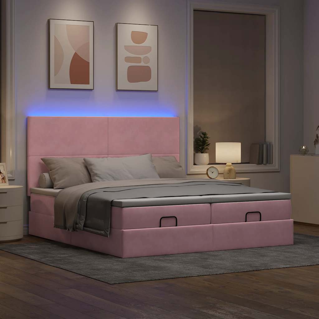 vidaXL Ottoman bed met matrassen en LED's 180x200cm fluweel roze afbeelding