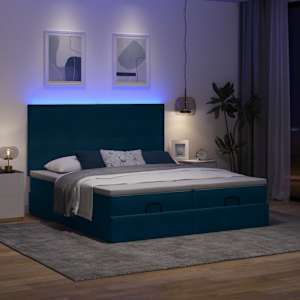 osmanská postel s matracemi a LED diodami tmavě modrá 200x200cm - obrázek 3