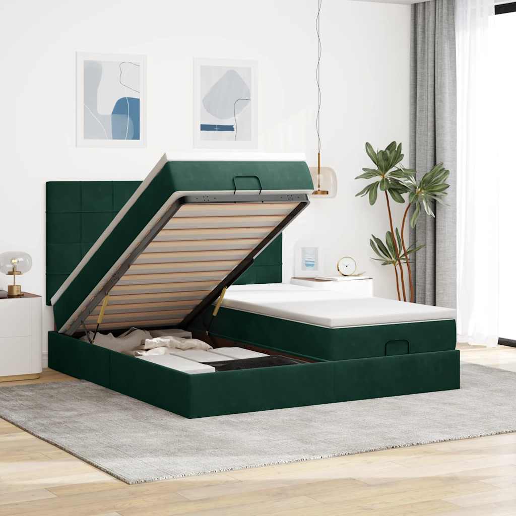 vidaXL Cadru de pat otoman cu saltele Verde închis 160x200cm catifea