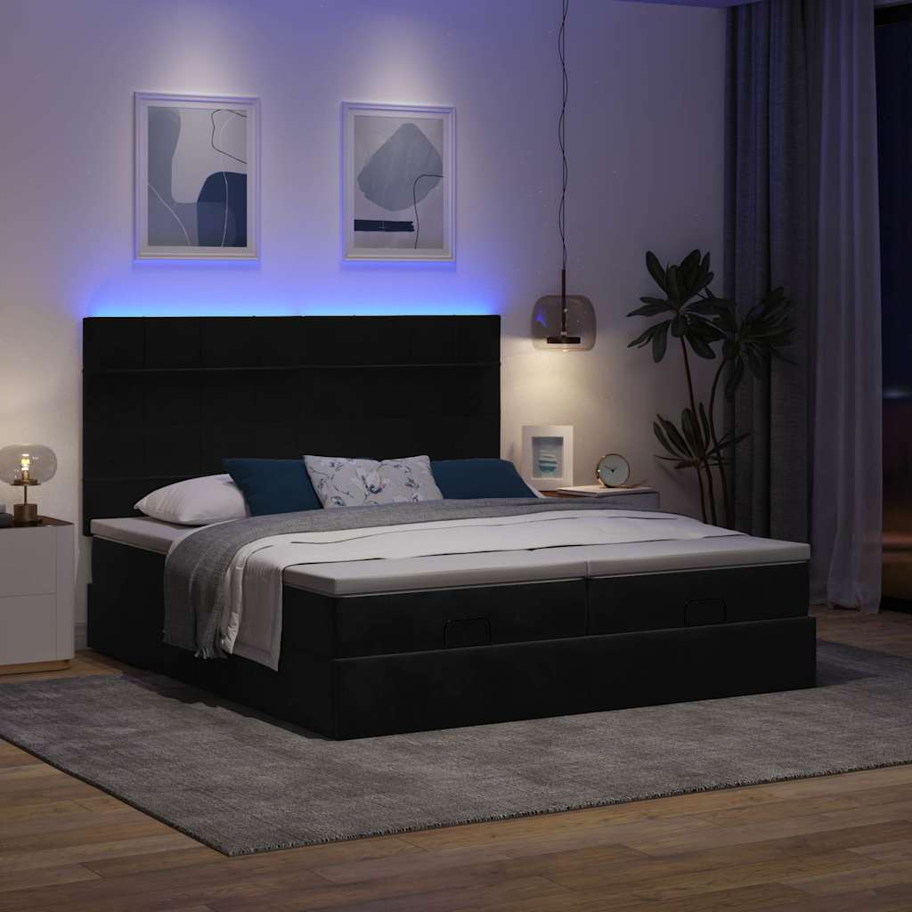 vidaXL Ottoman bed met matrassen en LED's 180x200cm fluweel zwart afbeelding