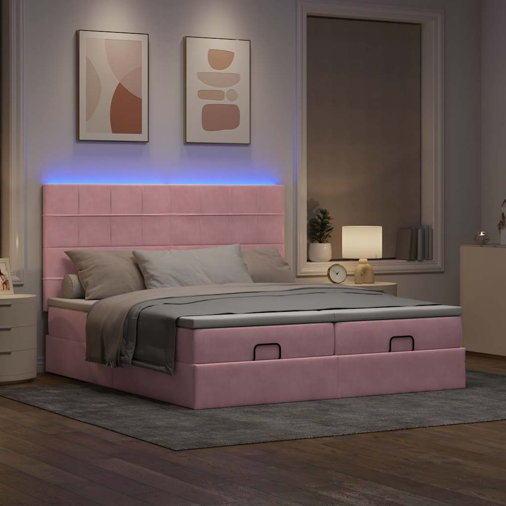 Thumbnail - vidaXL Ottoman-Bett mit Matratzen & LEDs Rosa 180x200 cm Samt