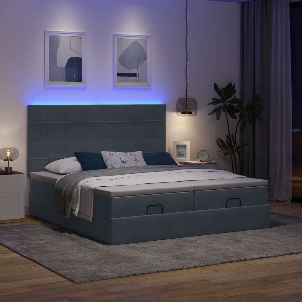 vidaXL Ottoman bed met matrassen en LED's 200x200cm fluweel afbeelding