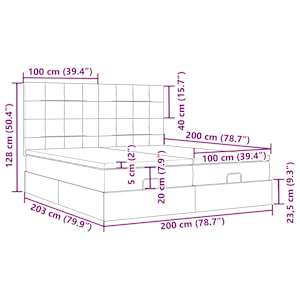 Osmanský rám postele s matrací tmavě šedý 200x200cm samet - obrázek 18
