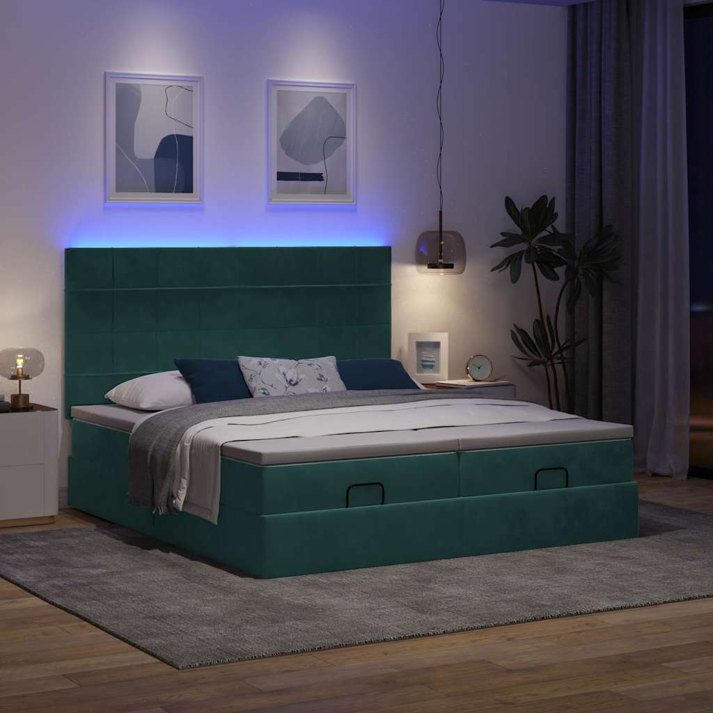 vidaXL Ottoman bed met matrassen en LED's 200x200cm fluweel afbeelding