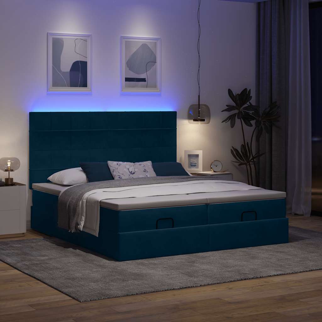 Thumbnail - vidaXL Ottoman-Bett mit Matratzen & LED Dunkelblau 200x200 cm Samt