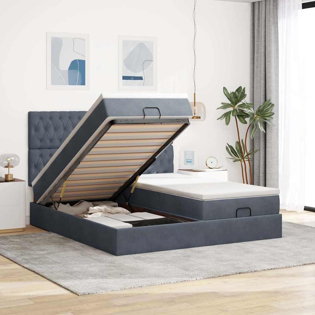 vidaXL Cadru de pat otoman cu saltele Gri închis 160x200cm catifea