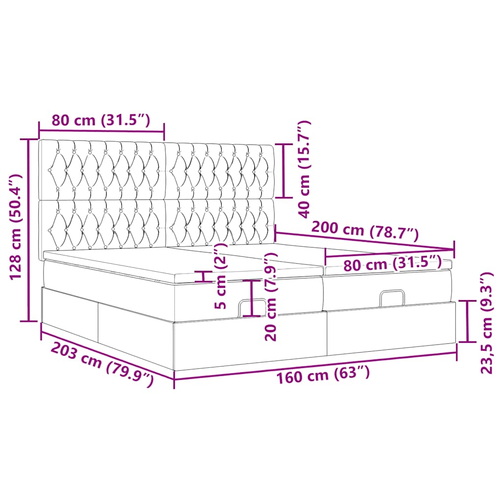 Osmanský rám postele s matracíes tmavě šedá 160x200cm samet - obrázek 18