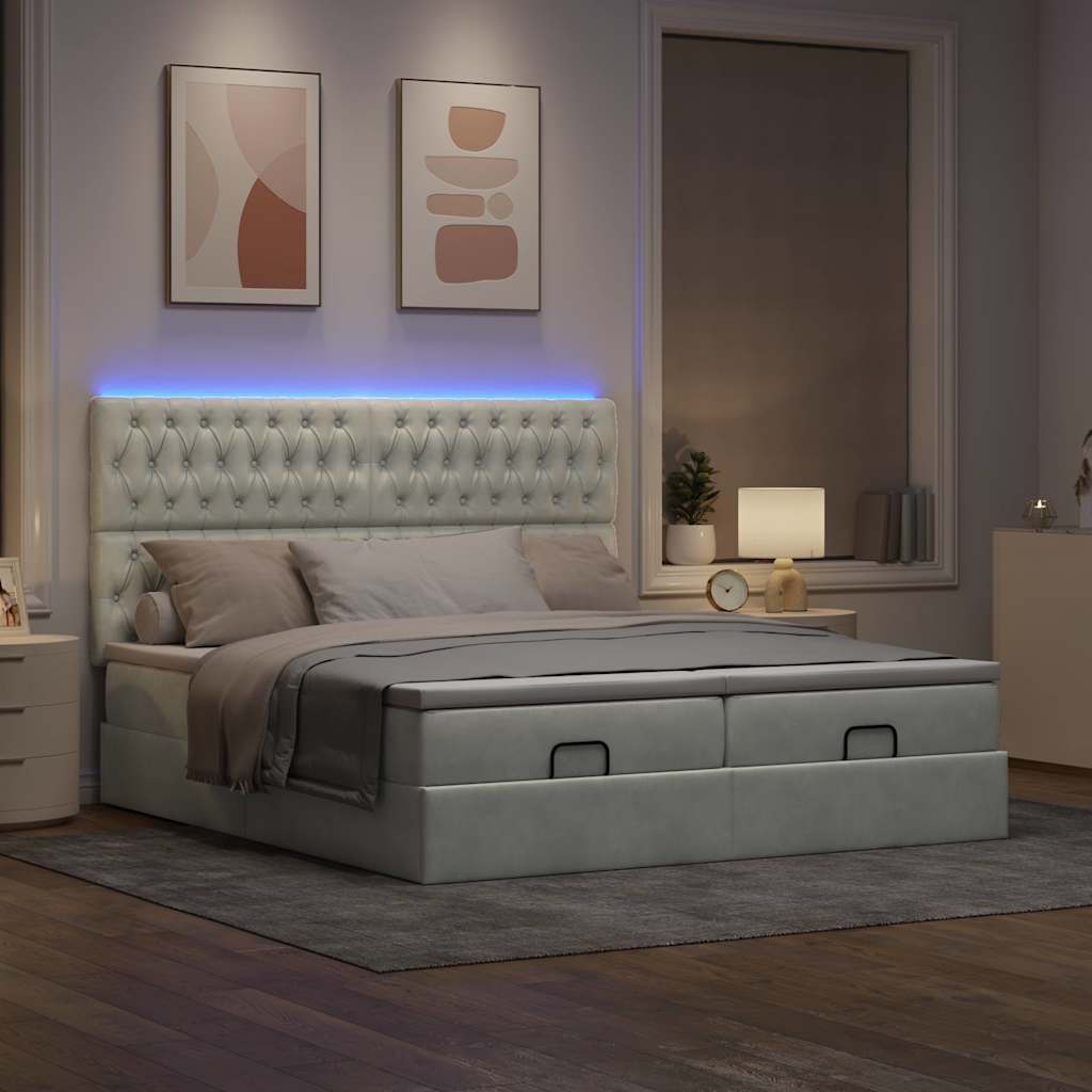 vidaXL Ottoman bed met matrassen en LED's 180x200cm fluweel lichtgrijs afbeelding