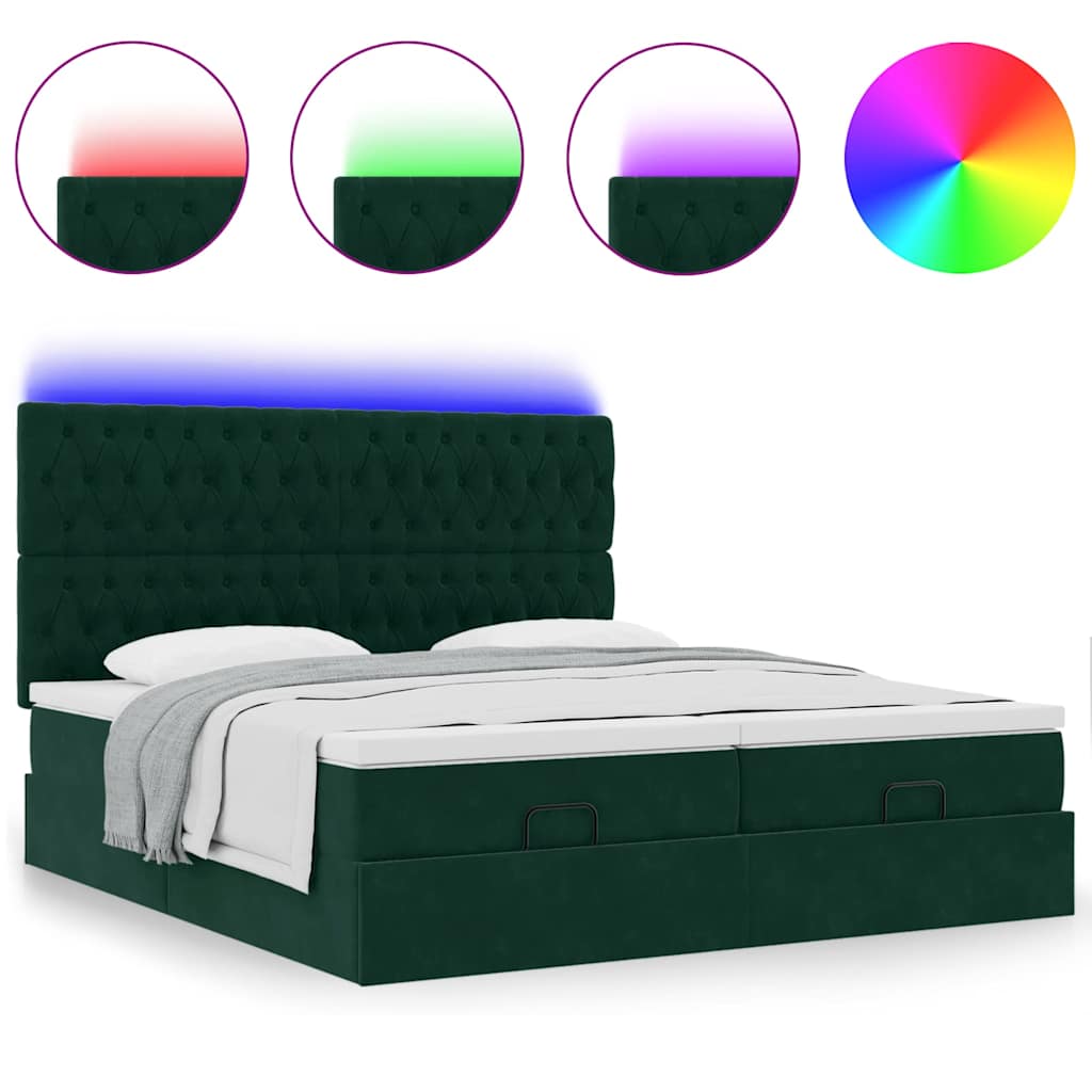Thumbnail - vidaXL Ottoman-Bett mit Matratzen & LEDs Dunkelgrün 180x200 cm Samt