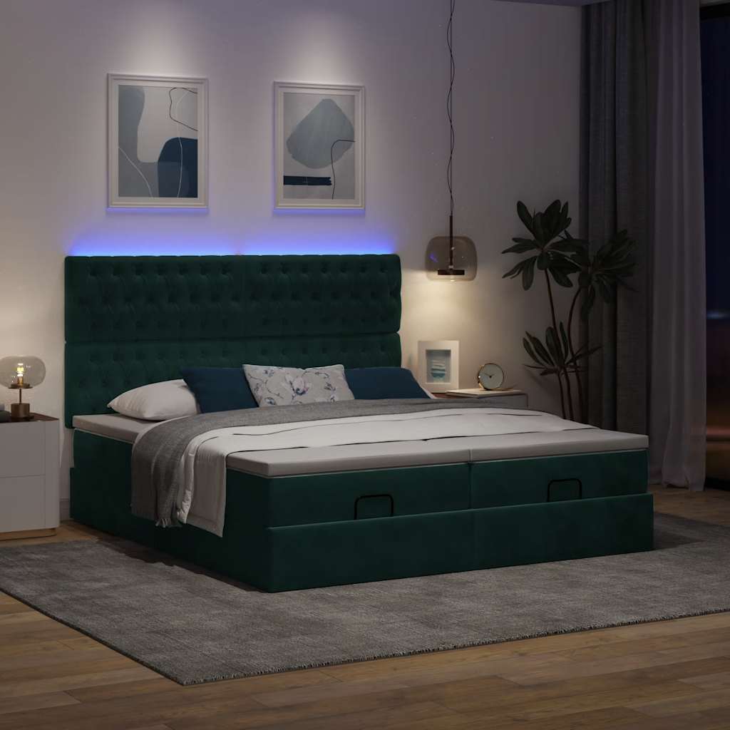 Thumbnail - vidaXL Ottoman-Bett mit Matratzen & LEDs Dunkelgrün 180x200 cm Samt