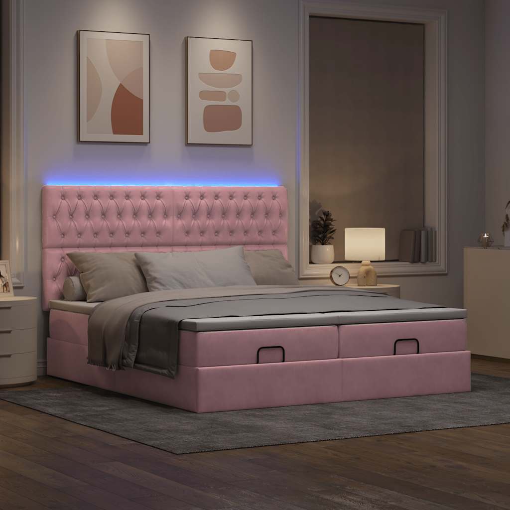 vidaXL Ottoman bed met matrassen en LED's 180x200cm fluweel roze afbeelding