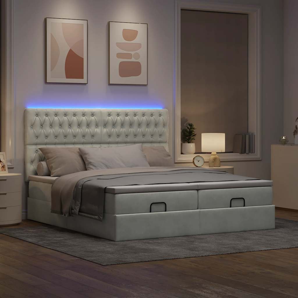 Thumbnail - vidaXL Ottoman-Bett mit Matratzen & LEDs Hellgrau 200x200 cm Samt