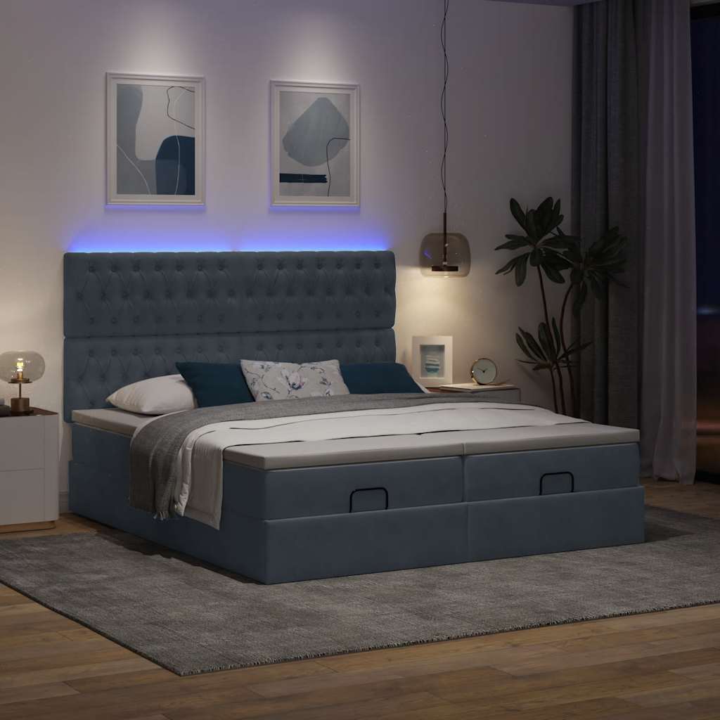vidaXL Ottoman bed met matrassen en LED's 200x200cm fluweel afbeelding