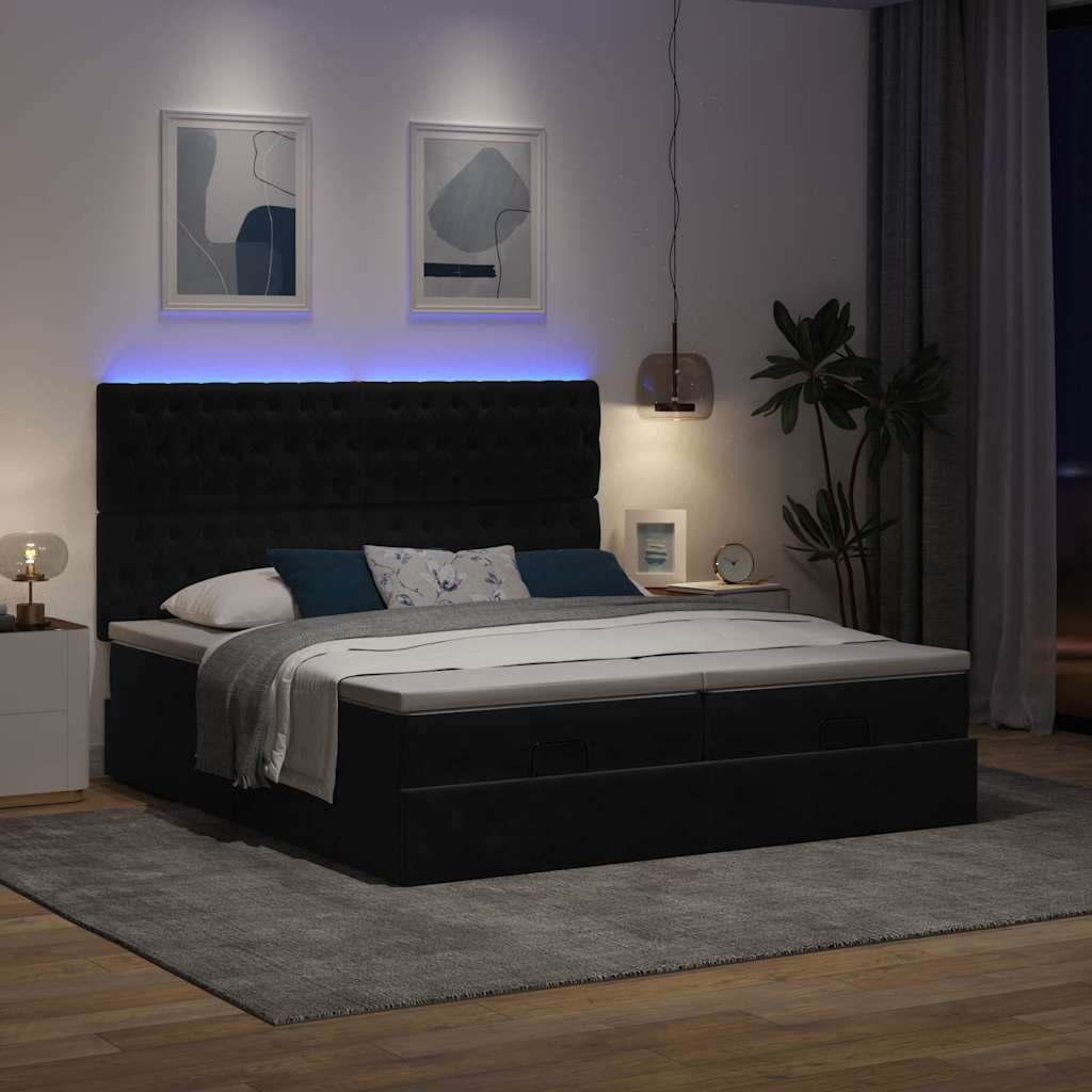 vidaXL Ottoman bed met matrassen en LED's 200x200cm fluweel zwart afbeelding