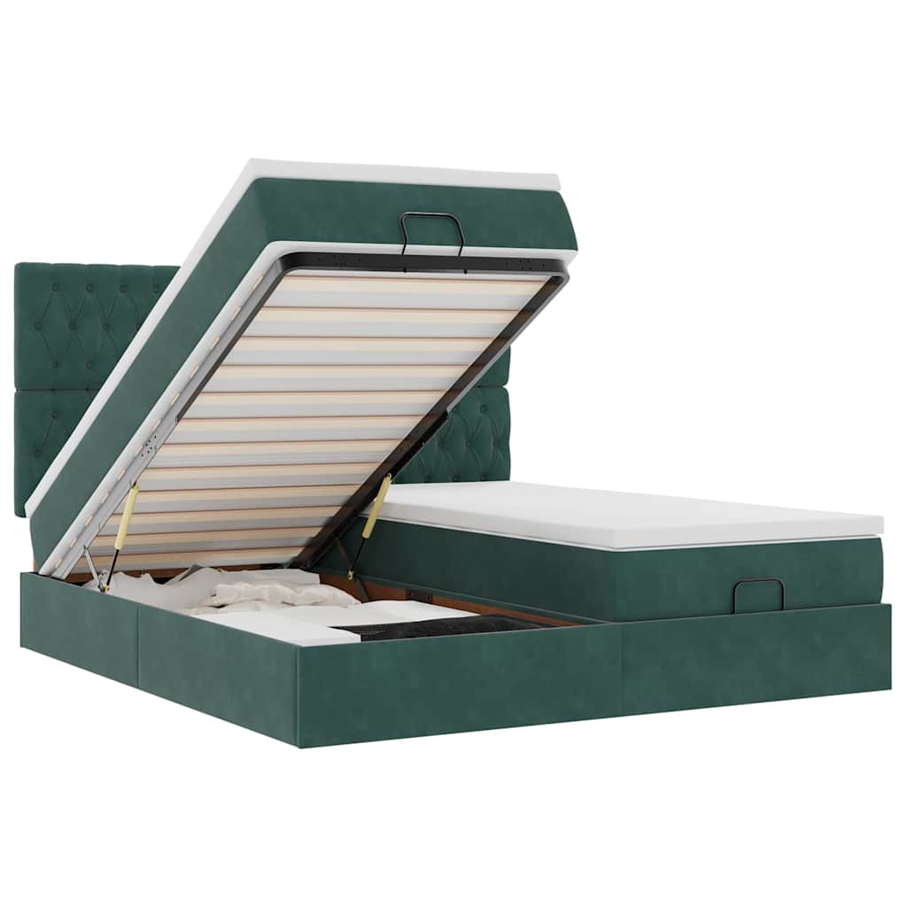 vidaXL Ottoman bed met matrassen en LED's 200x200cm fluweel groen, foto 3