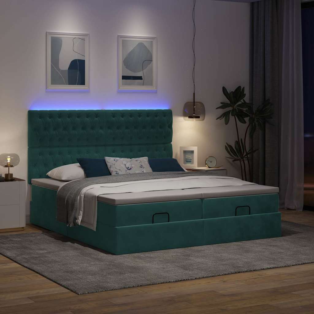 vidaXL Ottoman bed met matrassen en LED's 200x200cm fluweel afbeelding